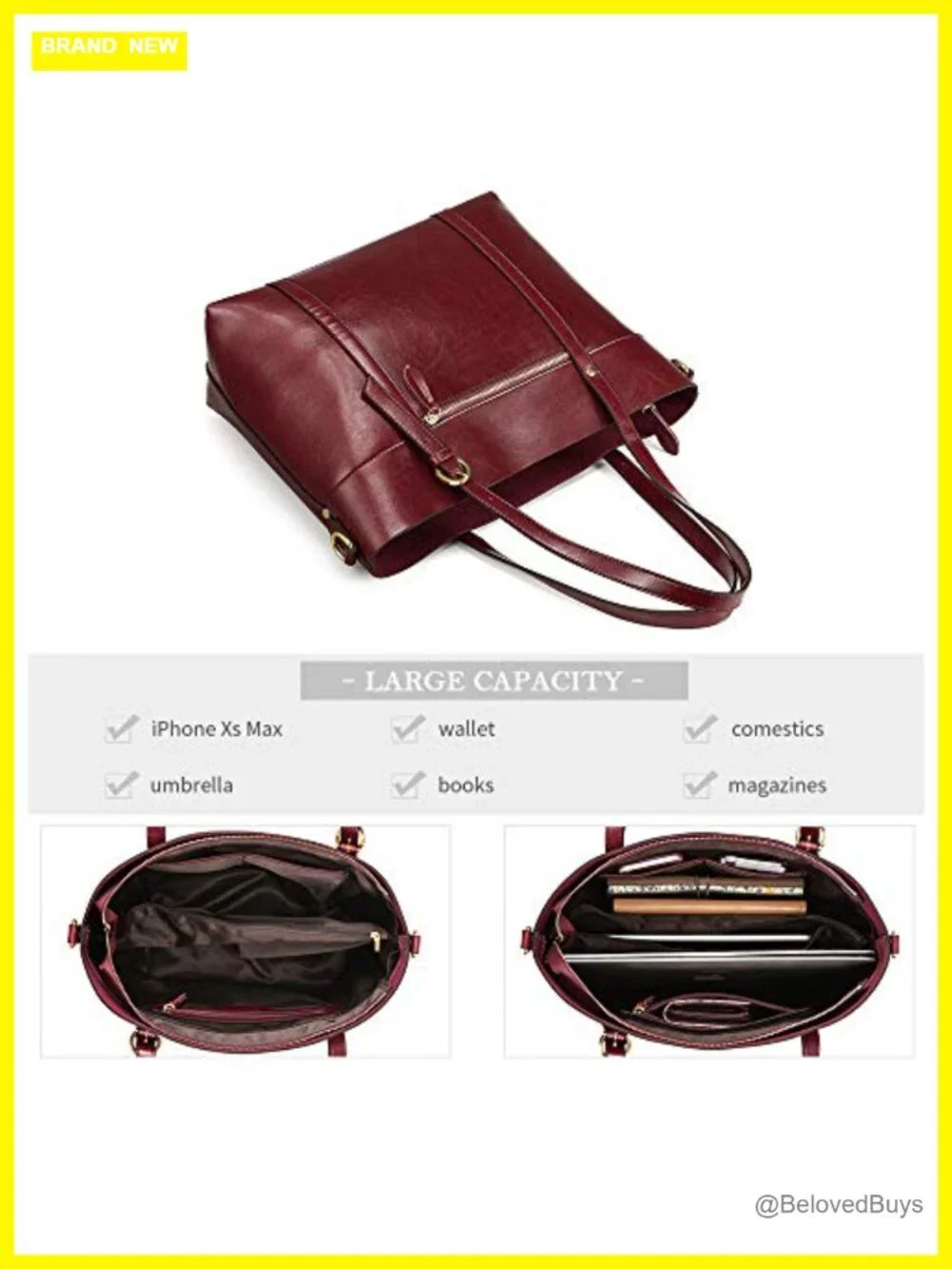 Genuine Leather Tote Bag Soft Vintage Shoulder Purse Top Handle Large Capacity